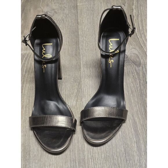 LULU'S Women's Silver Block Heel Ankle Strap‎ Heels Size 8 - Picture 1 of 12